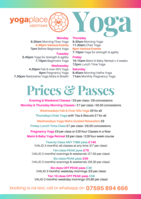 Yoga Place timetable & prices April 24