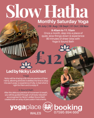 Monthly Slow Hatha & Sound Bath with Nicky here at Yoga Place Abertawe